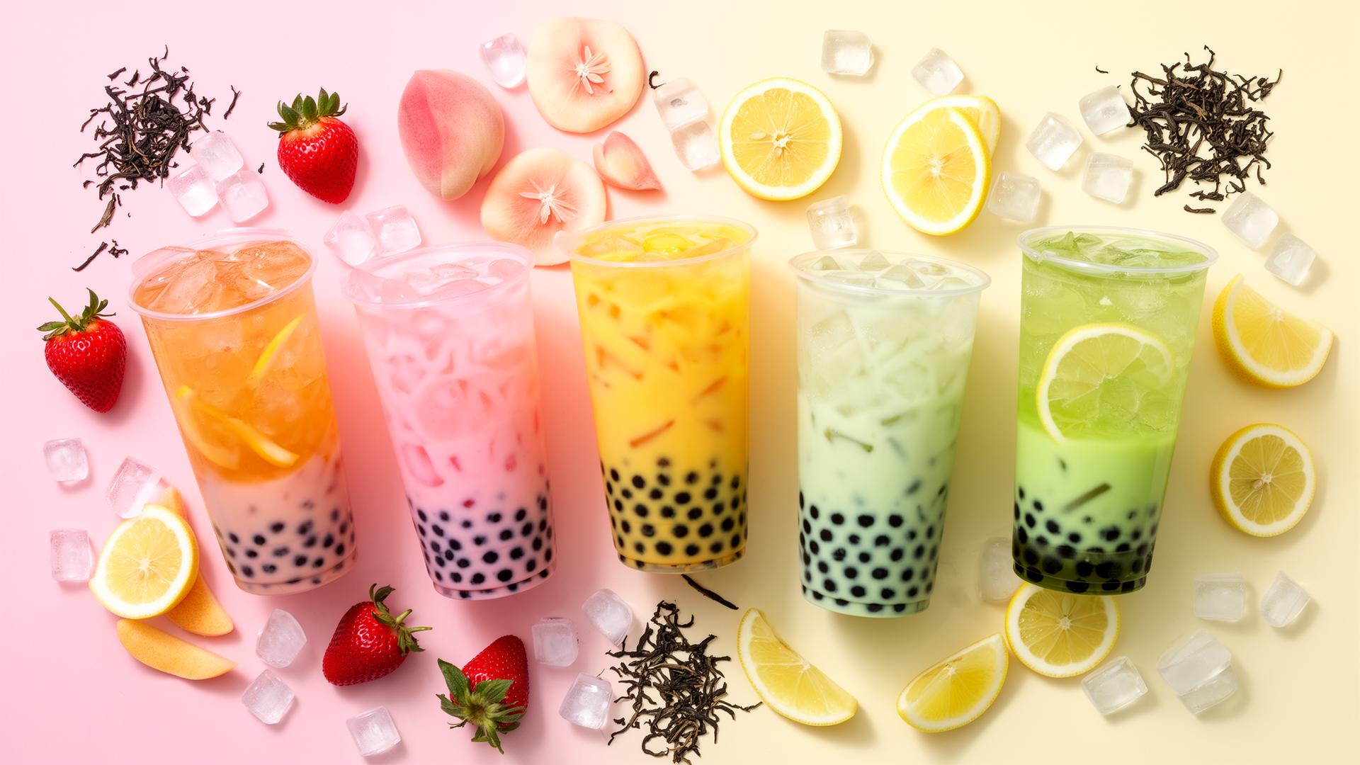 A colorful lineup of YoTea bubble teas